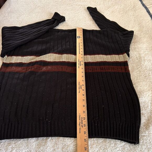 Vintage Untied Sweater Large Striped Ribbed Crew Neck Navy Blue Burgundy Y2K - Picture 8 of 9